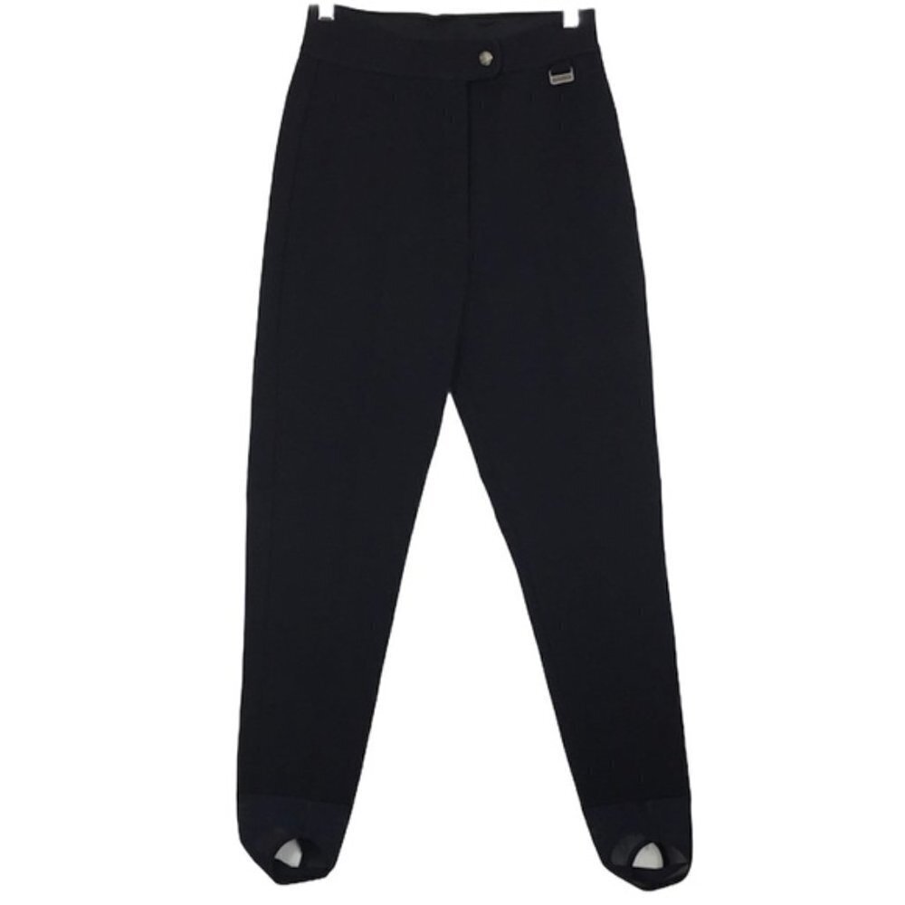 Vintage Schoeller Switzerland Edelweiss Stirrup Ski Pants Black Wool Blend Small